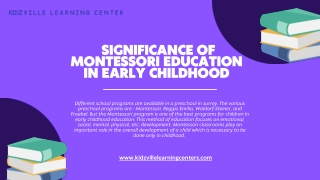 SIGNIFICANCE OF MONTESSORI EDUCATION IN EARLY CHILDHOOD