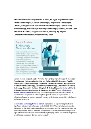 Saudi Arabia Endoscopy Devices Market Research Report 2023-2027