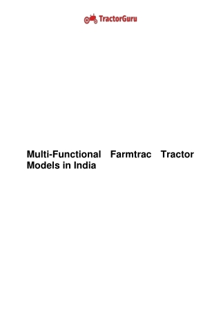 Multi-Functional Farmtrac Tractor Models in India