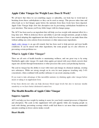 Apple Cider Vinegar for Weight Loss Does It Work