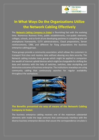 In What Ways Do the Organizations Utilize the Network Cabling Effectively