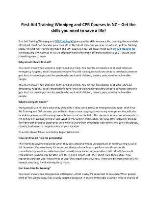 First Aid Training Winnipeg and CPR Courses in NZ – Get the skills you need to save a life!