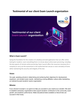 Testimonial of our client Exam Launch organization