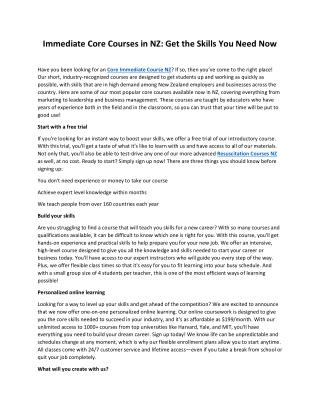 Immediate Core Courses in NZ Get the Skills You Need Now