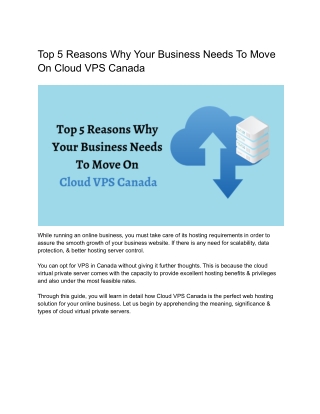 Top 5 Reasons Why Your Business Needs To Move On Cloud VPS Canada