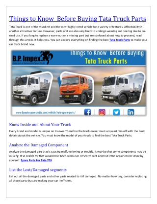 Buying Tata Truck Parts