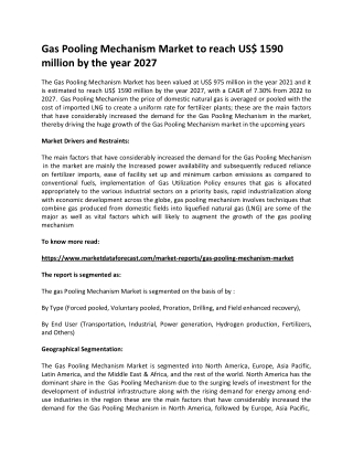 Gas Pooling Mechanism Market