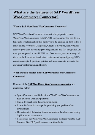 Features of SAP WordPress WooCommerce Connector