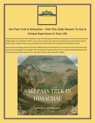 Sari Pass Trek In Himachal Visit This Little Heaven To Get A Unique Experience In Your Life