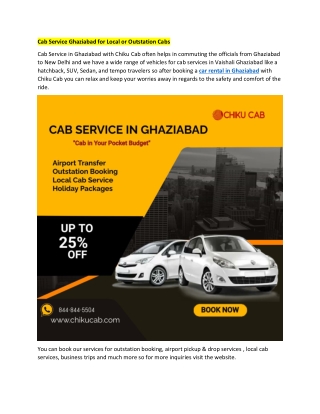 Cab Service Ghaziabad for Local or Outstation Cabs