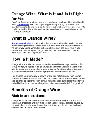 Orange Wine: What is It and Is It Right for You