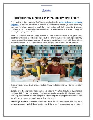 Choose from Diploma in Psychology Singapore