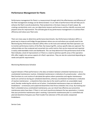 Performance Management for Fleets