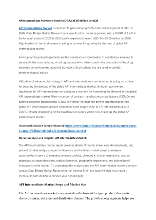 API Intermediates Market to Reach USD 37,423.56 Million by 2028