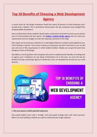 Top 10 Benefits of Choosing a Web Development Agency