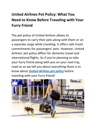 United Airlines Pet Policy