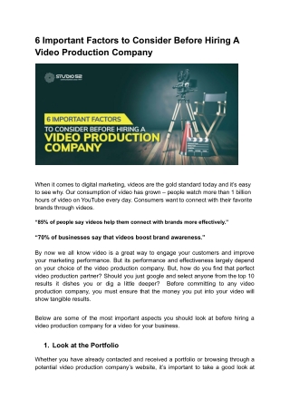 6 Important Factors to Consider Before Hiring A Video Production Company