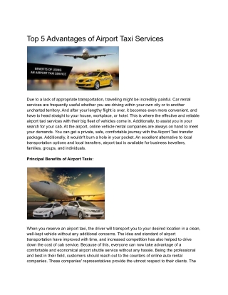 Advantages of Airport Taxi Services