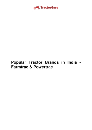 Popular Tractor Brands in India - Farmtrac & Powertrac