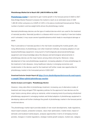 Phototherapy Market Set to Reach USD 1,460.95 Million by 2028