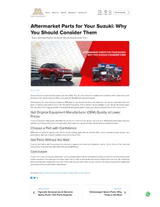 Aftermarket Parts for Your Suzuki Why You Should Consider Them