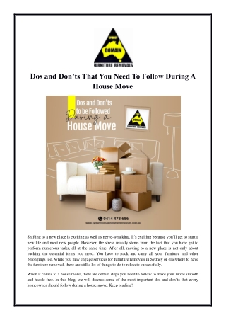 Dos and Don’ts That You Need To Follow During A House Move