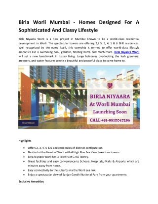 Birla Niyaara At Worli Mumbai - Best Homes For Best Life