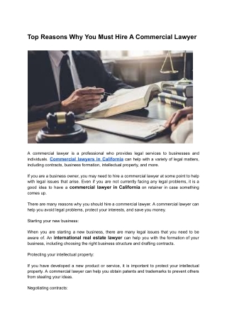 Top Reasons Why You Must Hire A Commercial Lawyer