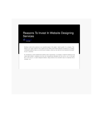 Reasons To Invest In Website Designing Services