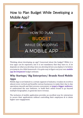 How to Plan Budget While Developing a Mobile App