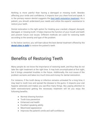 Best Dental Treatment For Restoring The Teeth