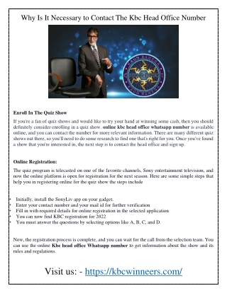 Why Is It Necessary to Contact The Kbc Head Office Number