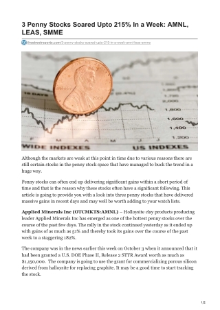 3 Penny Stocks Soared Upto 215 In a Week AMNL LEAS SMME