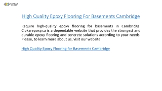 High Quality Epoxy Flooring For Basements Cambridge cipkarepoxy.ca