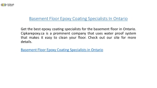 Basement Floor Epoxy Coating Specialists In Ontario  Cipkarepoxy.ca