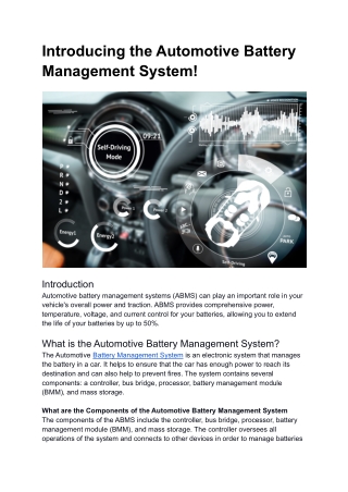 Automotive Battery Management System