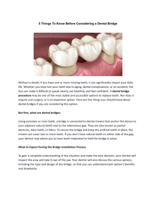 5 Things To Know Before Considering a Dental Bridge