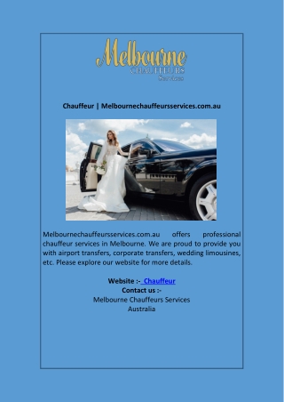 ChauffeurMelbournechauffeursservices.com.au