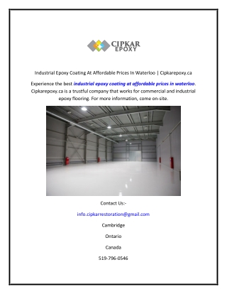 Industrial Epoxy Coating At Affordable Prices In Waterloo Cipkarepoxy.ca