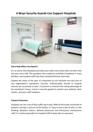 4 Ways Security Guards Can Support Hospitals