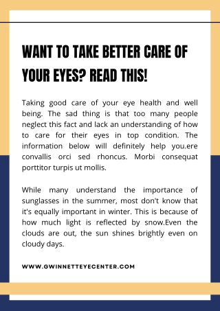 Want To Take Better Care Of Your Eyes Read This!