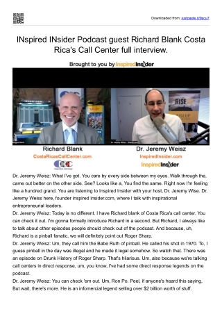 INspired INsider Podcast guest Richard Blank Costa Rica's Call Center.