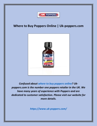 Where to Buy Poppers Online | Uk-poppers.com