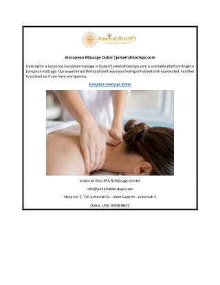 European Massage Dubai jumeirahbestspa