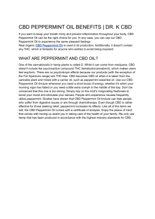 CBD PEPPERMINT OIL BENEFITS | DR. K CBD
