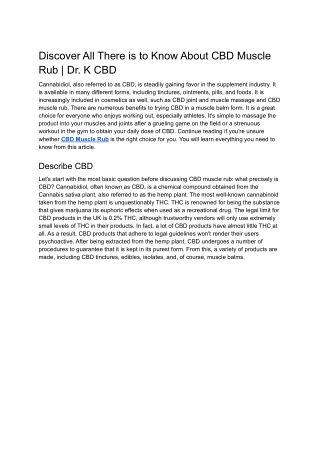 Discover All There is to Know About CBD Muscle Rub | Dr. K CBD