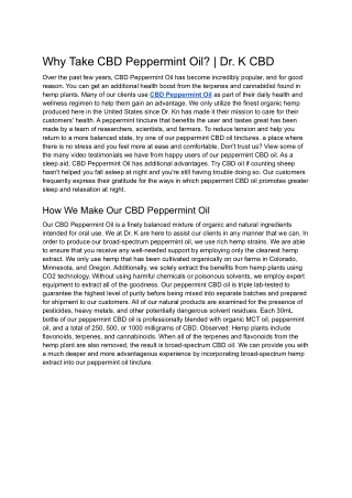 Why Take CBD Peppermint Oil? | Dr. K CBD