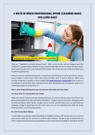 4 Ways In Which Professional House Cleaners Make Our Lives Easy
