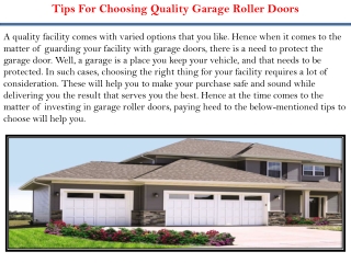 Tips For Choosing Quality Garage Roller Doors