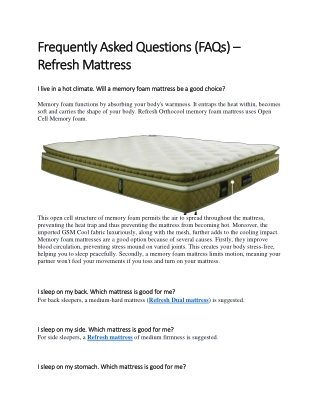 Frequently Asked Questions (FAQs) – Refresh Mattress